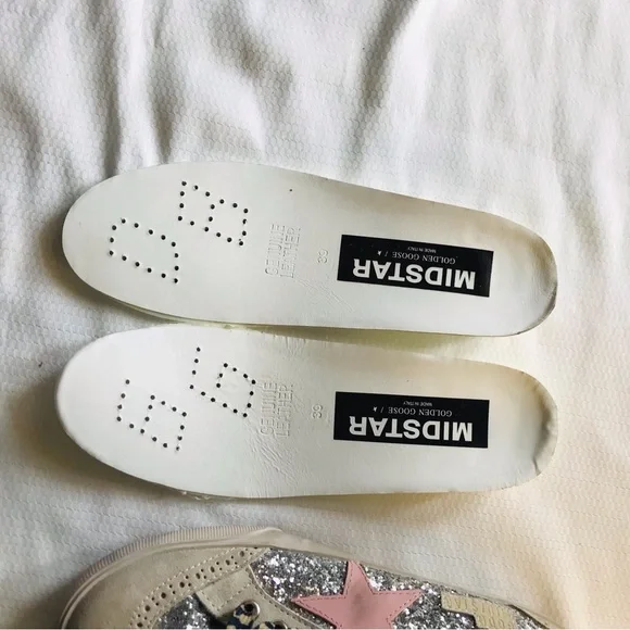 Golden goose mid star Silver Glitter High-Top Sneakers with Pink Star - Picture 15 of 16